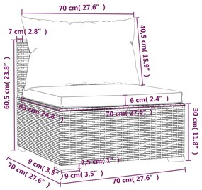 Set mobilier de gradina cu perne, 8 piese, maro, poliratan maro si rosu, 3x colt + 5x mijloc, 1