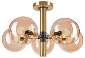 Lustră pe tijă ROLLO 5xE14/5W/230V auriu/bej fumuriu