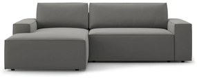 Colțar gri deschis extensibil/cu spațiu de depozitare cu tapițerie din catifea (cu colț pe partea stângă /cu șezlong) Jodie – Micadoni