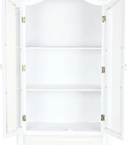 Vitrină shabby chic din lemn, alb, cu 2 uși vitrate, 3 rafturi, 2 sertare și decor cu trandafiri, finisaj patinat, 193 x 76 x 39 cm, „Magnolia”