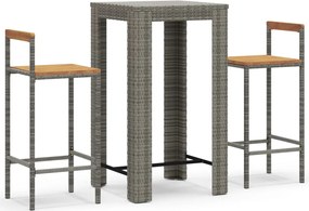 vidaXL Set bar pentru grădină, 3 piese, gri, poliratan/lemn acacia