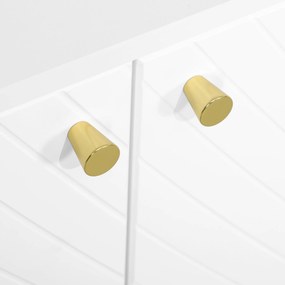 HOMCOM Bufet mobilier de depozitare cu 2 dulapuri, 3 uși rafturi reglabile picioare aurii din oțel 107 x 35 x 77 cm alb | Aosom Romania