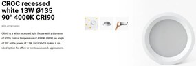Spot LED incastrabil CROC IP44 recessed white 13W 13,5cm 90 grade 4000K CRI90