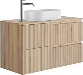 Set dulap baza suspendat Gala Canaletto 2 sertare 100 cm cu blat finisaj lemn bej mat