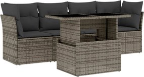 vidaXL Set canapea de grădină cu perne, 5 piese, gri, poliratan