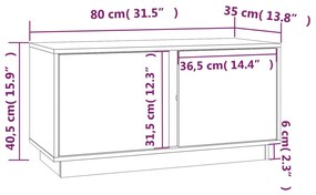 Comoda TV, gri, 80x35x40,5 cm, lemn masiv de pin