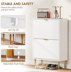 HOMCOM Dulap pentru pantofi pentru 12 perechi de pantofi cu 2 sertare rabatabile, Alb | Aosom Romania