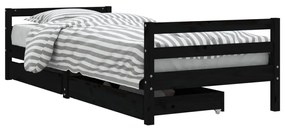 834437 vidaXL Cadru pat copii cu sertare, negru, 80x200 cm, lemn masiv de pin
