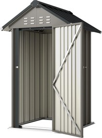 Outsunny Depozit metalic pentru unelte 1,17 m², magazie cu acoperiș în două ape, ventilație, lacăt și mănuși, 122 x 121 x 192 cm | Aosom Romania