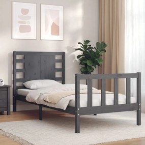 3192803 vidaXL Cadru de pat cu tăblie, gri, 90x200 cm, lemn masiv