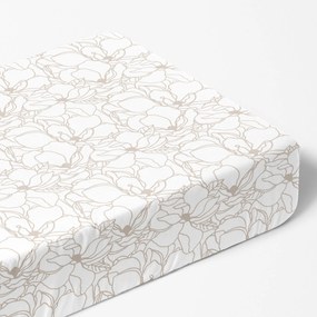 Goldea cearceaf de pat bumbac 100% cu elastic - flori bej deschis pe alb 80 x 200 cm