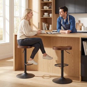 HOMCOM Set 2 scaune bar, scaune rotative reglabile cu șezut din lemn de ulm în maro închis | Aosom Romania