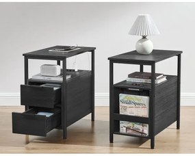 Masă laterală ROD, neagră, cu prize și porturi USB încorporate