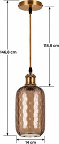 BRILAGI-LED Lustră pe cablu RETRO GLASS 1xE27/60W/230V Ø 14 cm auriu/maro fumuriu
