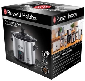 Russell Hobbs Compact Home Slow Cooker 25570-56, 145W, 2L, 3 setări de temperatură, vase ceramice, fără BPA și PFAS, negru/inox