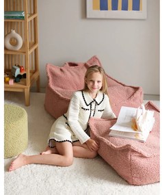 Fotoliu puf pentru copii roz cu tapițerie din țesătură bouclé Square – Wigiwama