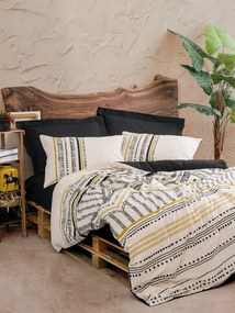 Set lenjerie pat ELVIRA, bumbac, alb/negru/galben, 160x240 cm, cu cear