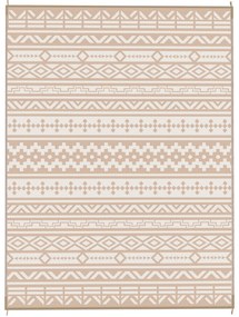 Outsunny Covor Exterior Reversibil 3,7 x 2,7 m, covor de pardoseală model perete geometric din PP geantă de transport kaki și bej deschis | Aosom Romania