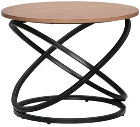 HOMCOM Masă de cafea rotundă de stil industrial din metal negru și blat din lemn, dim. Ø 60 x 46 Î n cm | Aosom Romania