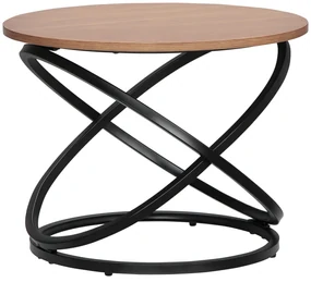 HOMCOM Masă de cafea rotundă de stil industrial din metal negru și blat din lemn, dim. Ø 60 x 46 Î n cm | Aosom Romania