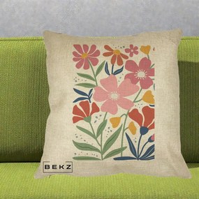 Perna Decorativa Flori Grafice Roz si Terracotta, 40x40 cm, Crem, Husa Detasabila, Perna Inclusa, BEKZ®