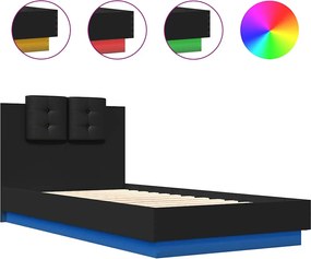 vidaXL Cadru de pat cu tăblie și lumini LED, negru, 75x190 cm