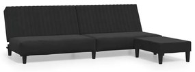 3081860 vidaXL Canapea extensibilă cu taburet, 2 locuri, negru, catifea