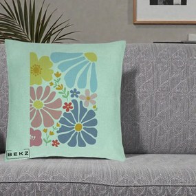 Perna Decorativa Flori Grafice Pastel Multicolor, 40x40 cm, Verde Menta, Husa Detasabila, Perna Inclusa, BEKZ®