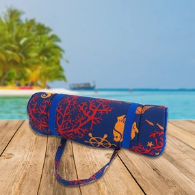 Sezlong de plaja in rulou CALUT DE MARE CU CORALI 148x52 cm, albastru