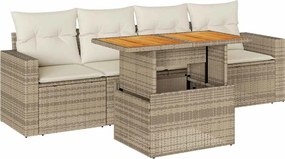 vidaXL Set canapele de grădină cu perne, 5 piese, bej, poliratan