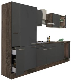Mobilă de bucătărie Yorki 300, corp stejar Yorki, față antracit satinat, cu dulap cu raft