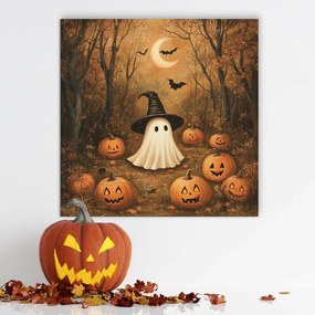 DUBLEZ | Tablou de Halloween din lemn - Fantomă și dovlecei