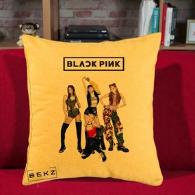 Perna Personalizata K-pop BLACKPINK Fotografie de Grup, 40x40 cm, Galben, Husa Detasabila, Perna Inclusa, BEKZ®