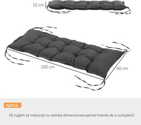 Outsunny Pernă pentru Bancă de Terasă, Confort Extra cu Grosime de 10 cm, Ideală pentru Scaune de Exterior, 2 Locuri, Gri | Aosom Romania