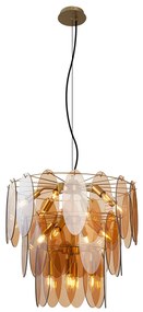 Lampă suspendată Art Deco aurie cu sticlă ovală ambră cu 14 lumini - Mochan
