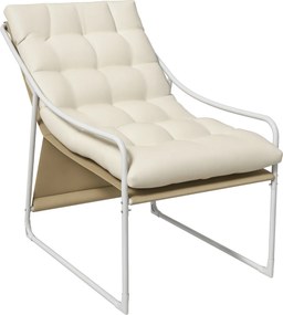 Outsunny Fotoliu de grădină fauteuil de exterior cu pernă cadru din oțel pentru balcon, terasă, grădină bej | Aosom Romania