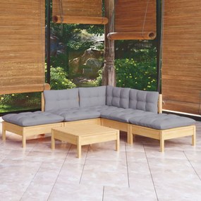 Set mobilier gradina cu perne gri, 6 piese,  lemn de pin Maro  si gri