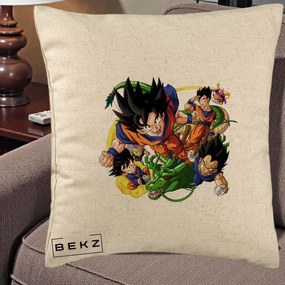 Perna Personalizata Dragon Ball Goku si Shenron Actiune, 40x40 cm, Bej, Husa Detasabila, Perna Inclusa, BEKZ®