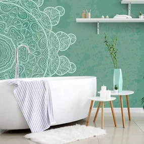 Tapet arabesca verde pe fundal abstract