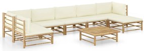 vidaXL Set mobilier de grădină, cu perne alb crem, 8 piese, bambus