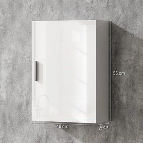 HOMCOM Dulap de Perete pentru Baie cu Rafturi Reglabile din Sticlă Securizată, 40x15x55 cm, Alb lucios | Aosom Romania