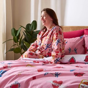 Lenjerie de pat albă-roz din bumbac pentru pat de o persoană 135x200 cm Mon Coeur – Their Nibs