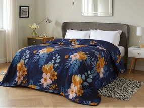 Cuvertura de pat cu model FLOWERISH HEXAGON, albastru inchis Dimensiune: 170 x 220 cm