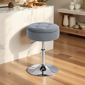 HOMCOM Round Bar Stool, Height Adjustable Swivel Pub Chair with Storage and Metal Base, Backless Tufted Makeup Stool for Breakfast Counter, Kitchen Island, Bedroom, Living Room, Grey | Aosom Romania