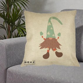 Perna Decorativa Pitic Gnom Nordic cu Cadou Menta, 40x40 cm, Crem, Husa Detasabila, Perna Inclusa, BEKZ®