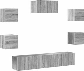vidaXL Set comode TV, 7 piese, gri sonoma, lemn compozit