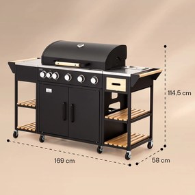 Jersey, bucătărie în aer liber cu grătar cu gaz și chiuvetă, 20,7 kW, 5+1 arzătoare, mobilă