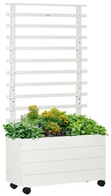 Outsunny Jardiniera inaltata verticala cu 4 roti si suport pentru plantele cataratoare, din  lemn de brad, 76x30x155cm, alb | AOSOM RO