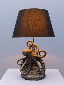 Lampă de masă din bumbac negru, cu structură din rășină gri în formă de caracatiță, finisaj patinat, 56×35,5 cm, „Vernum"
