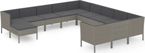 vidaXL Set mobilier de grădină cu perne, 12 piese, gri, poliratan